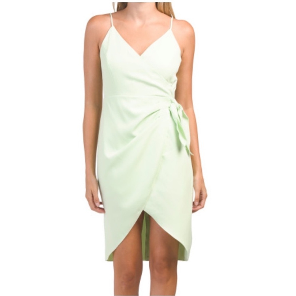 BCBGeneration Pea Green “Wrap” Dress with tulip hem